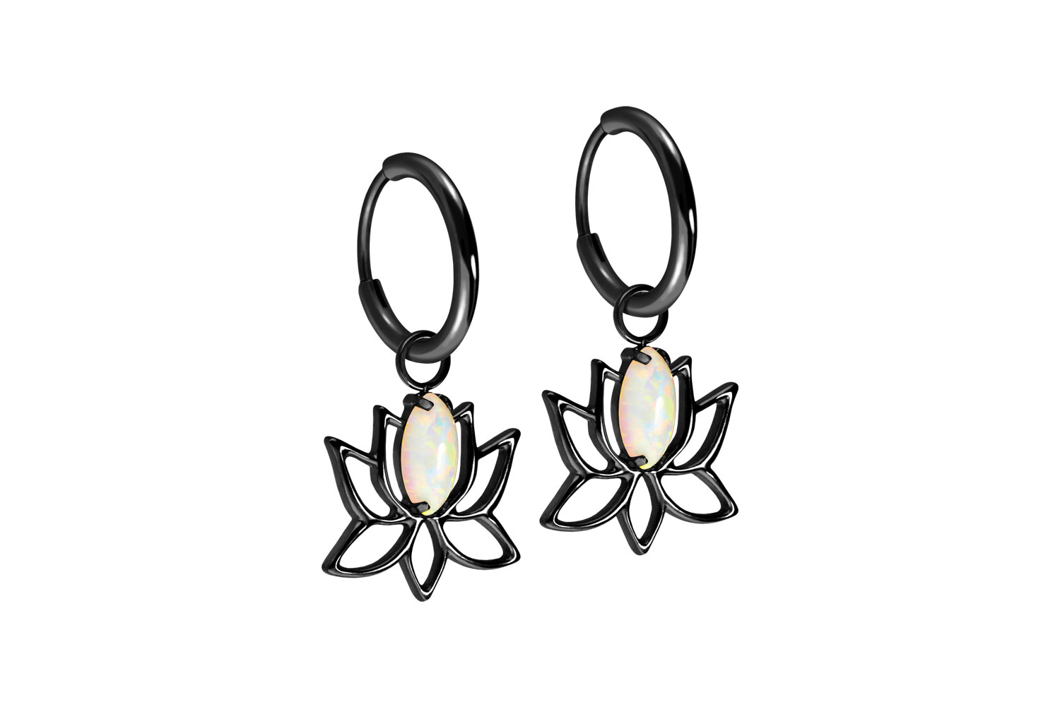 Titan Ohrclicker Creolen LOTUSBLÜTE + SYNTHETISCHER OPAL von Piercingline